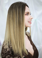 18" Long Straight Balayage Blonde Ombre Lace Front With Silk Top Remy Natural Hair Wig HHW008
