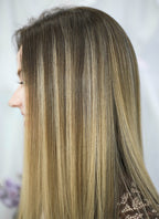 18" Long Straight Balayage Blonde Ombre Lace Front With Silk Top Remy Natural Hair Wig HHW008