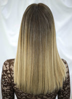 18" Long Straight Balayage Blonde Ombre Lace Front With Silk Top Remy Natural Hair Wig HHW008