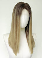 18" Long Straight Balayage Blonde Ombre Lace Front With Silk Top Remy Natural Hair Wig HHW008
