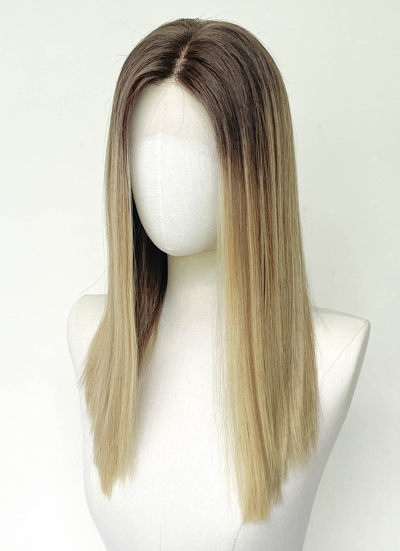 18" Long Straight Balayage Blonde Ombre Lace Front With Silk Top Remy Natural Hair Wig HHW008