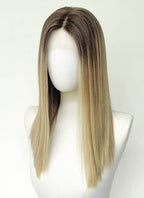 18" Long Straight Balayage Blonde Ombre Lace Front With Silk Top Remy Natural Hair Wig HHW008