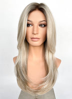 Blonde With Dark Roots Straight Mono Top Lace Synthetic Wig MN001