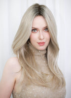 Blonde With Dark Roots Straight Mono Top Lace Synthetic Wig MN001