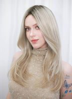 Blonde With Dark Roots Straight Mono Top Lace Synthetic Wig MN001