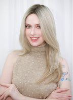 Blonde With Dark Roots Straight Mono Top Lace Synthetic Wig MN001