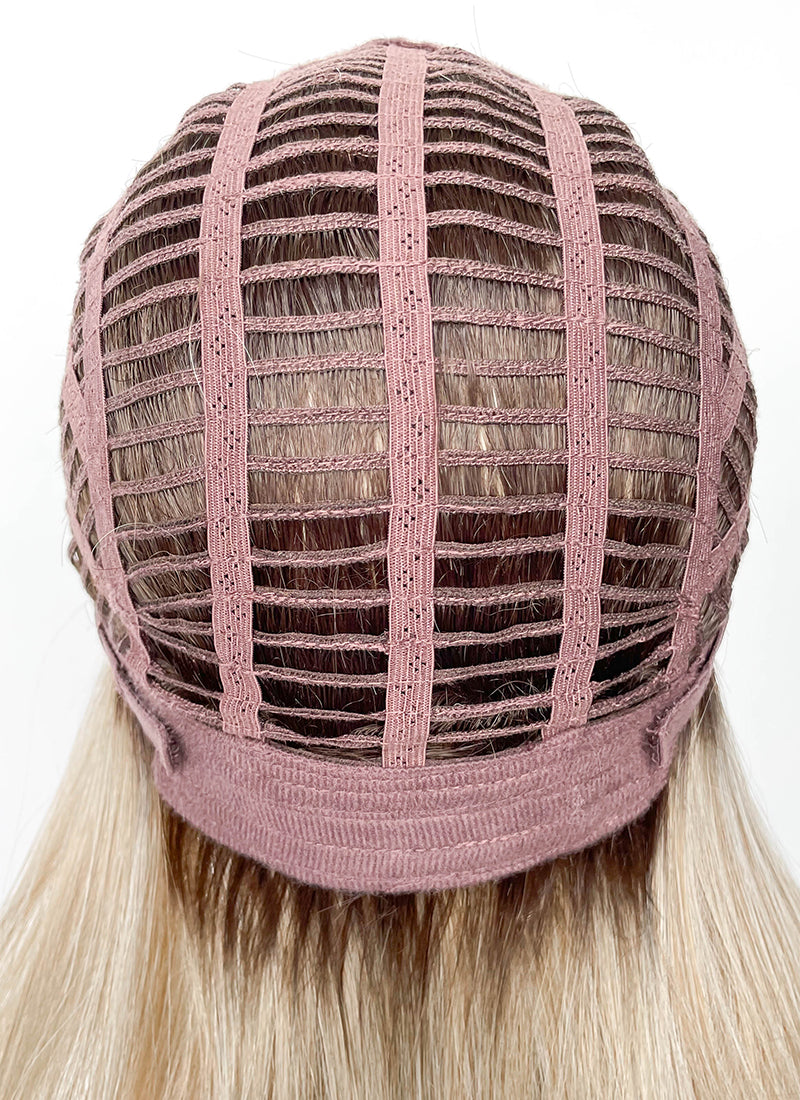 Blonde With Dark Roots Straight Mono Top Lace Synthetic Wig MN001