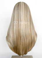 Blonde With Dark Roots Straight Mono Top Lace Synthetic Wig MN001