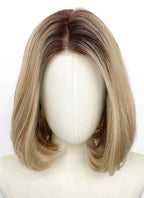 Mixed Blonde With Dark Roots Straight Mono Top Lace Synthetic Wig MN002