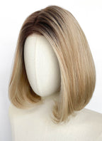 Mixed Blonde With Dark Roots Straight Mono Top Lace Synthetic Wig MN002