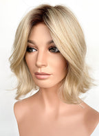 Blonde With Dark Roots Wavy Mono Top Lace Synthetic Wig MN003