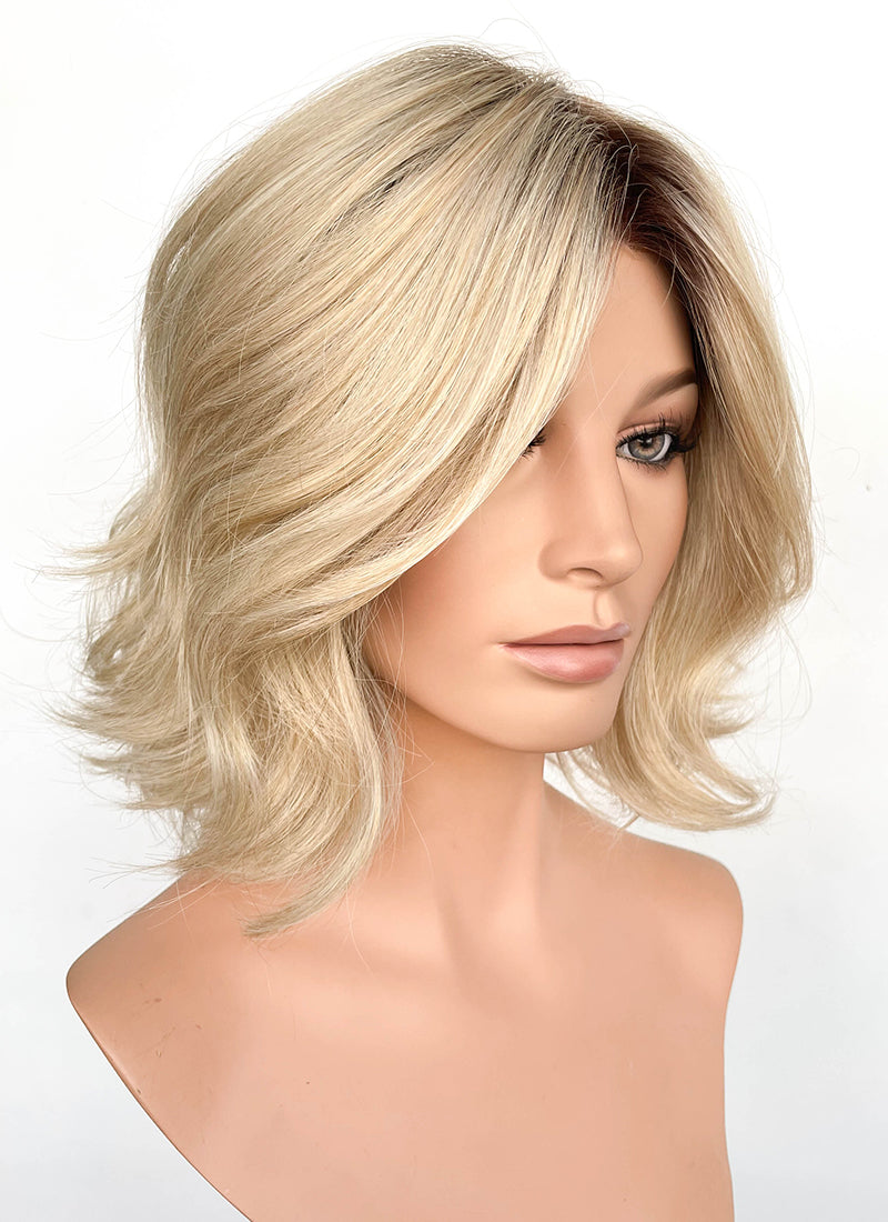 Blonde With Dark Roots Wavy Mono Top Lace Synthetic Wig MN003