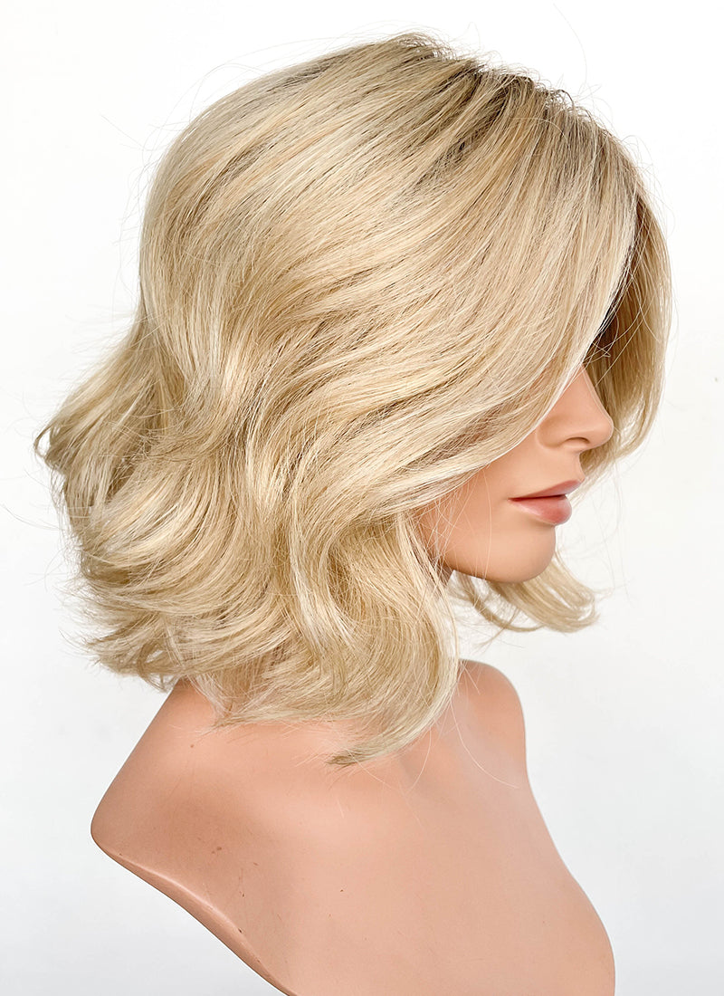 Blonde With Dark Root Wavy Mono Top Kanekalon Lace Wig