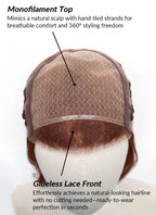 Auburn Wavy Mono Top Lace Synthetic Wig MN004