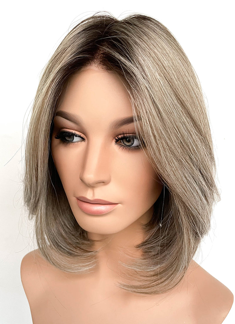 Balayage Blonde With Dark Roots Straight Mono Top Lace Synthetic Wig MN005