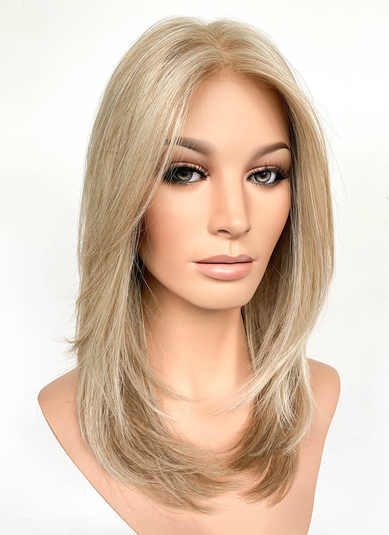 Mixed Blonde Straight Mono Top Lace Synthetic Wig MN006