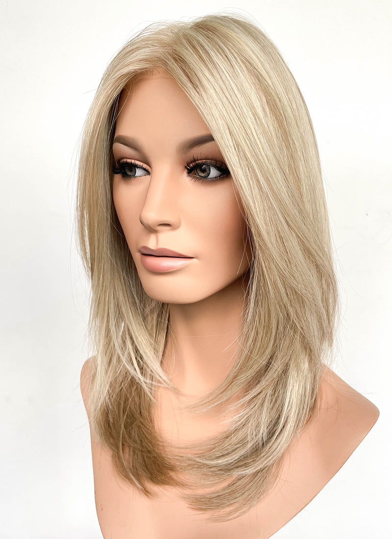 Mixed Blonde Straight Mono Top Lace Synthetic Wig MN006