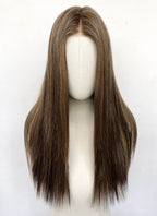 Brown Mixed Blonde Straight Mono Top Lace Synthetic Wig MN008