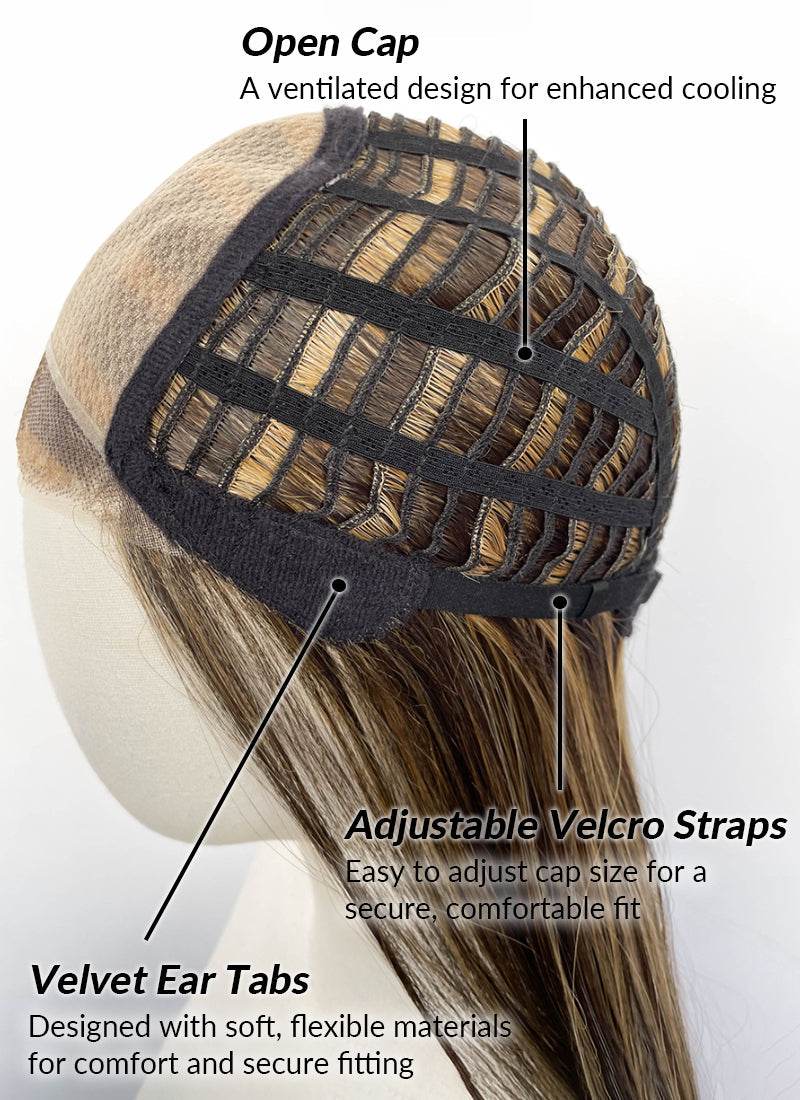 Brown Mixed Blonde Straight Mono Top Lace Synthetic Wig MN008