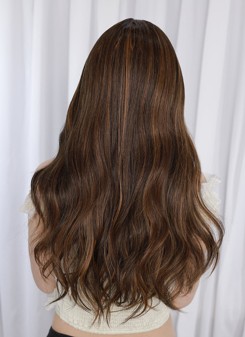 Brown Mixed Blonde Wavy Mono Top Kanekalon Lace Wig MN019