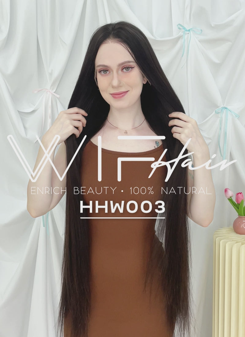 36" Extra Long Straight Black Lace Front Remy Natural Hair Wig HHW003