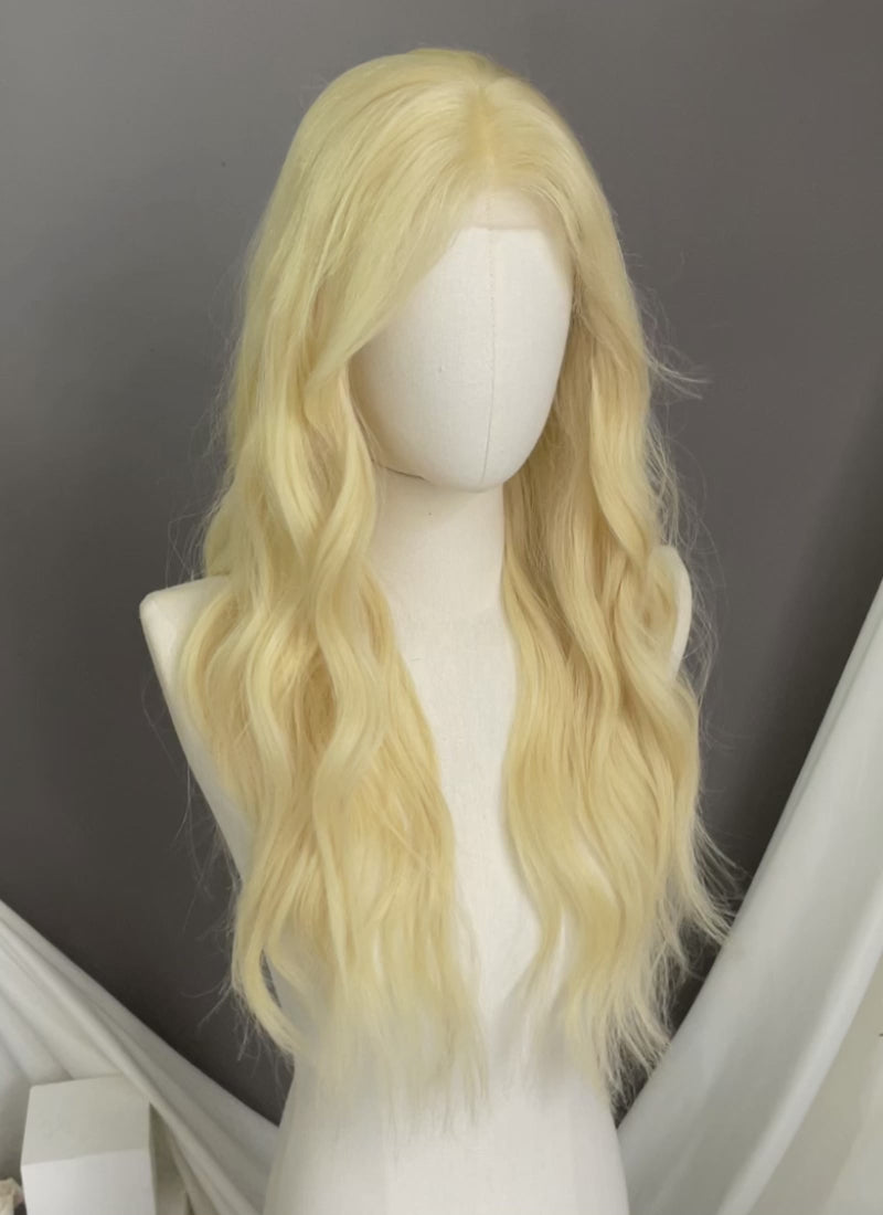 24" Long Wavy Blonde Lace Front Natural Hair Wig HHA003