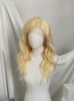20" Long Curly Bleach Blonde Lace Front Remy Natural Hair Wig HH049