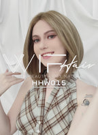 12" Medium Straight Classic Bob Blonde Balayage Lace Front Remy Natural Hair Wig HHW015