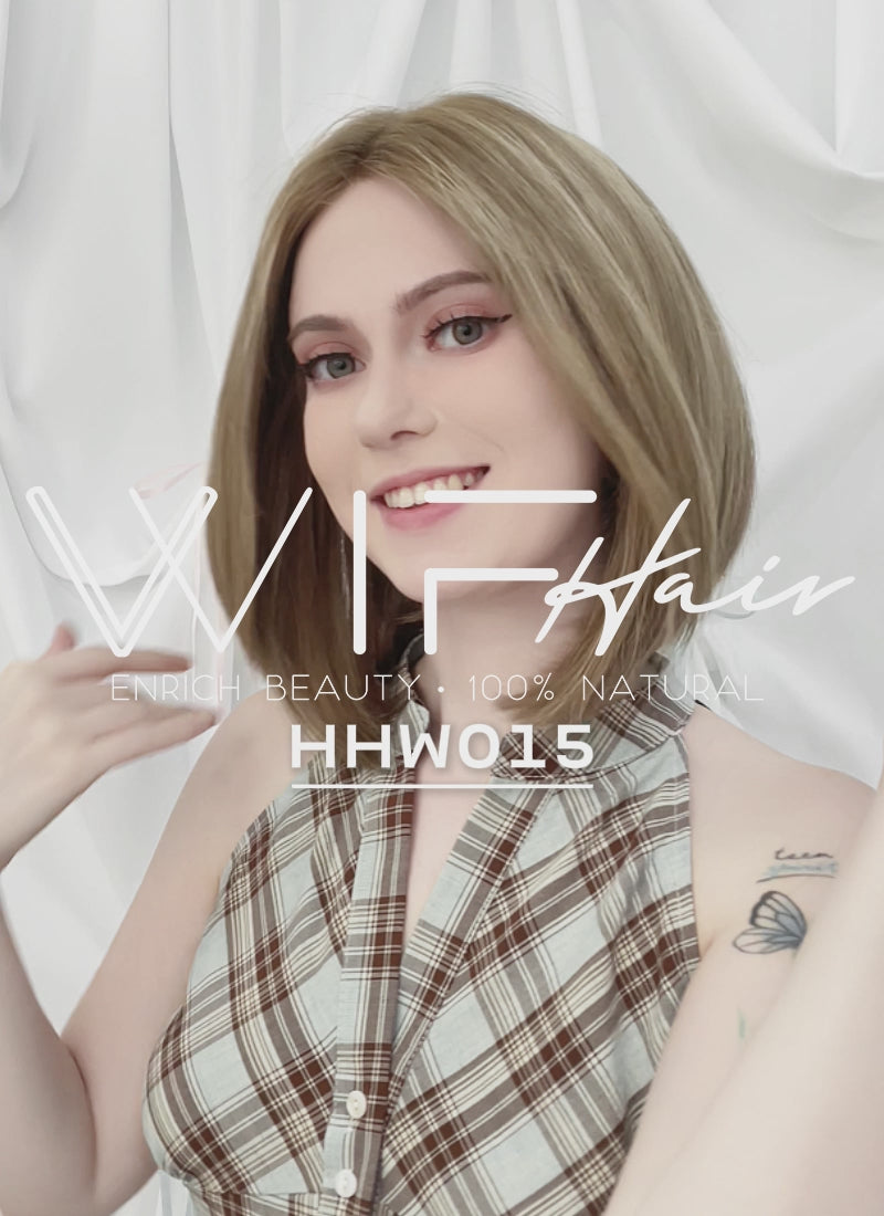 12" Medium Straight Classic Bob Blonde Balayage Lace Front Remy Natural Hair Wig HHW015
