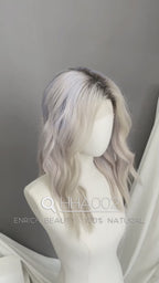 18" Long Wavy Silver Gray & Lavender Blend with Brown Roots Lace Front Natural Hair Wig HHA002