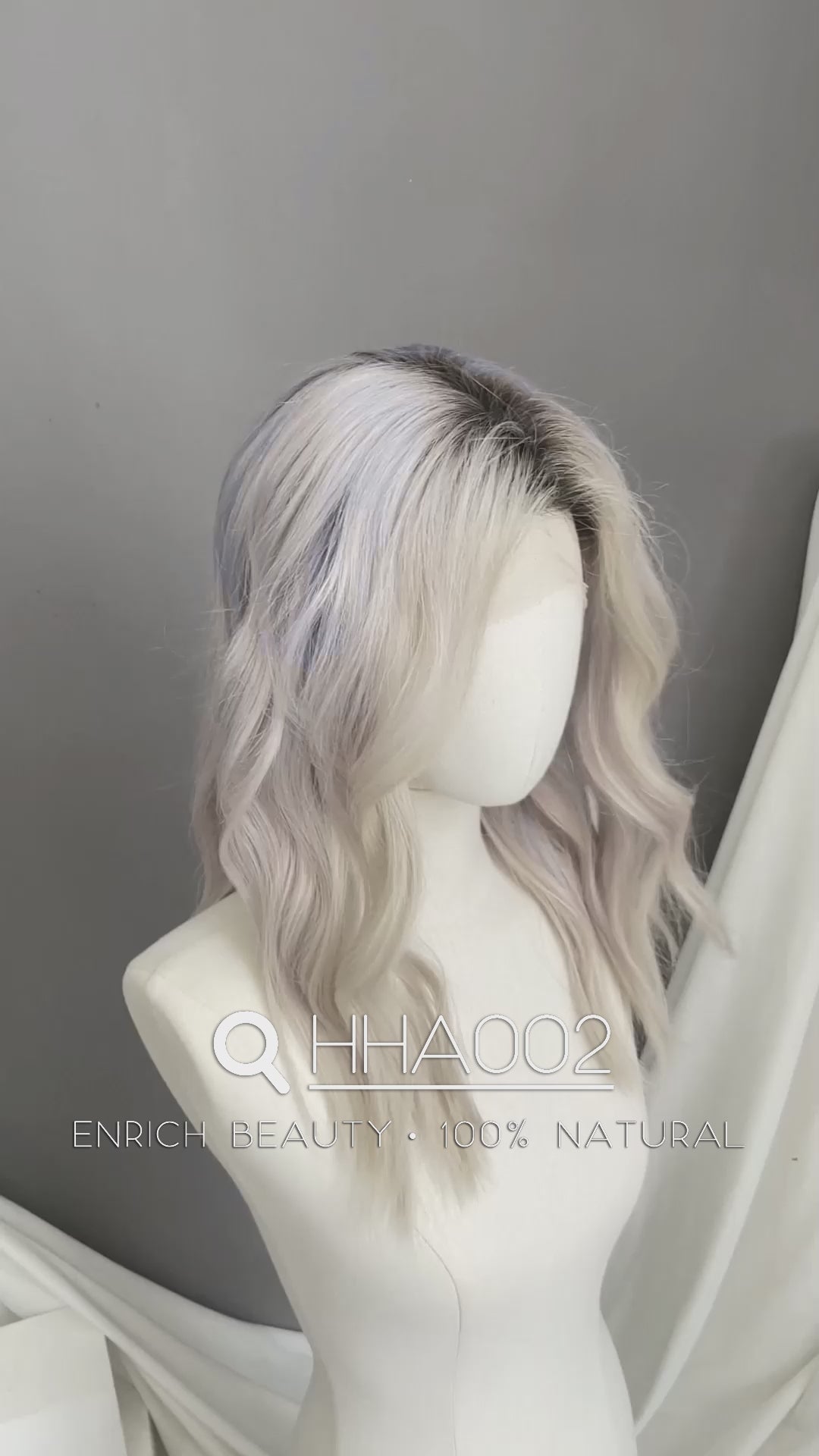 18" Long Wavy Silver Gray & Lavender Blend with Brown Roots Lace Front Natural Hair Wig HHA002
