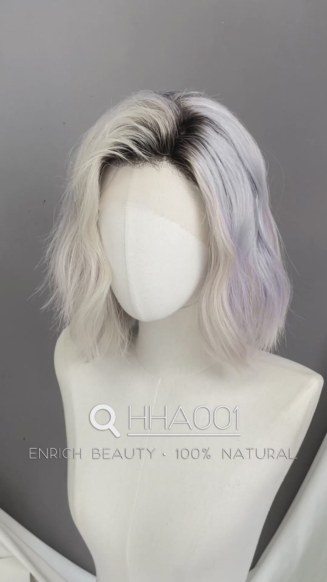 13" Medium Wavy Silver Gray & Lavender Blend with Brown Roots Lace Front Natural Hair Wig HHA001