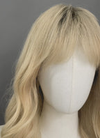 28" Long Wavy Blonde With Dark Roots Lace Front Natural Hair Wig HHA004