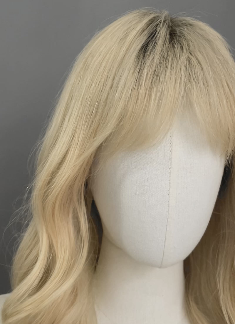28" Long Wavy Blonde With Dark Roots Lace Front Natural Hair Wig HHA004