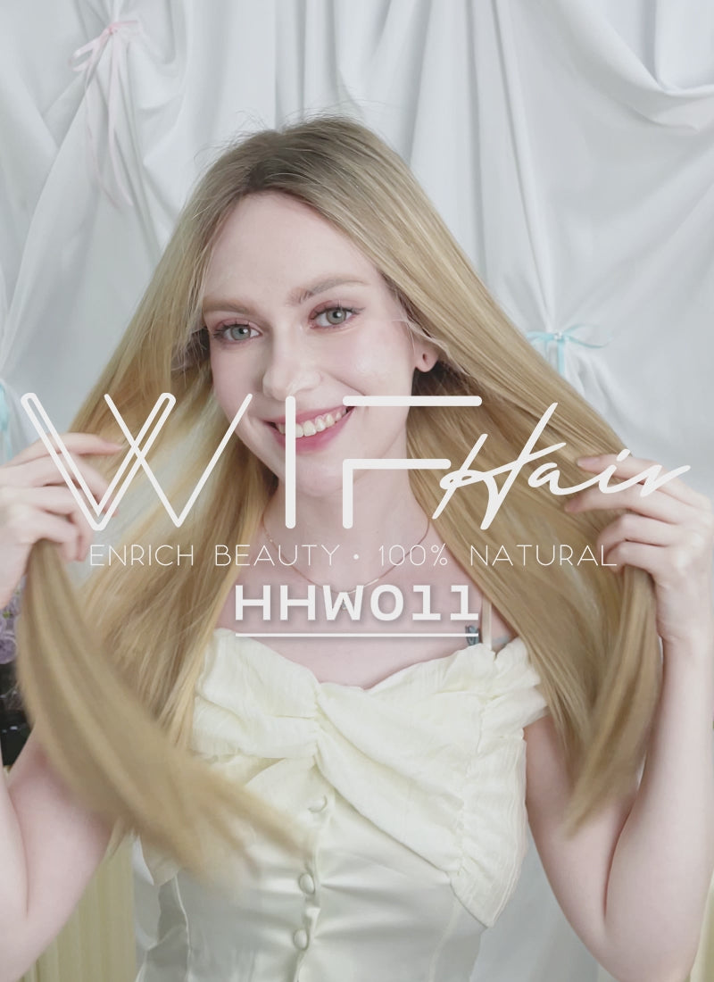 22" Long Straight Mixed Blonde With Dark Roots Full Lace Remy Natural Hair Wig HHW011