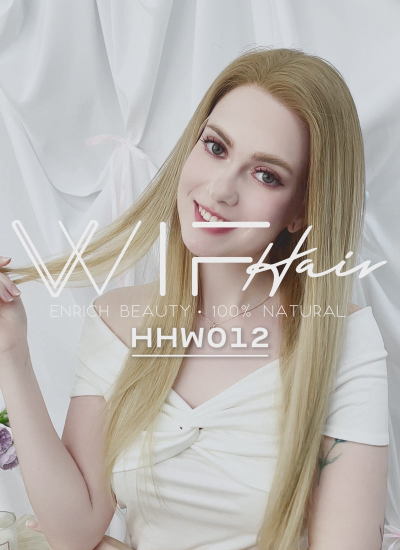 24" Long Straight Two Tone Blonde Lace Front Remy Natural Hair Wig HHW012