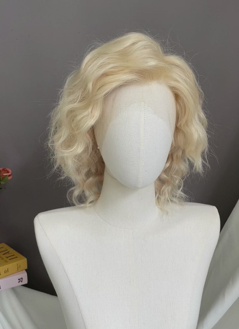 10" Medium Wavy Honey Blonde Lace Front Remy Natural Hair Wig HH205