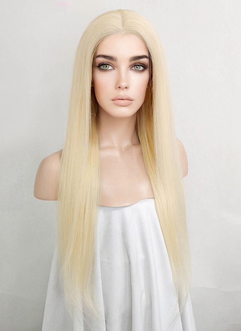 22" Long Straight Ash Blonde Lace Front Remy Natural Hair Wig HH030