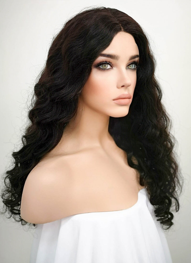 20" Long Curly Off Black Lace Front Remy Natural Hair Wig HH043