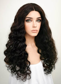 20" Long Curly Off Black Lace Front Remy Natural Hair Wig HH043