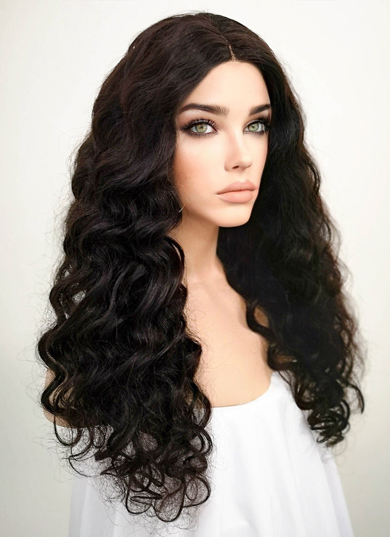 20" Long Curly Off Black Lace Front Remy Natural Hair Wig HH043