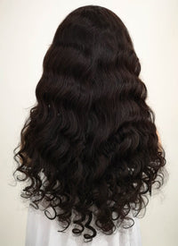 20" Long Curly Off Black Lace Front Remy Natural Hair Wig HH043