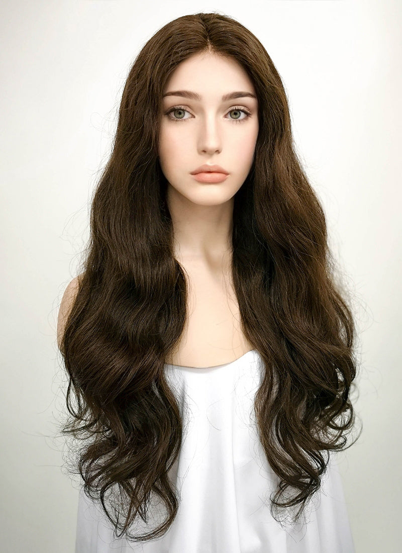 24" Long Curly Mocha Brown Lace Front Remy Natural Hair Wig HH050