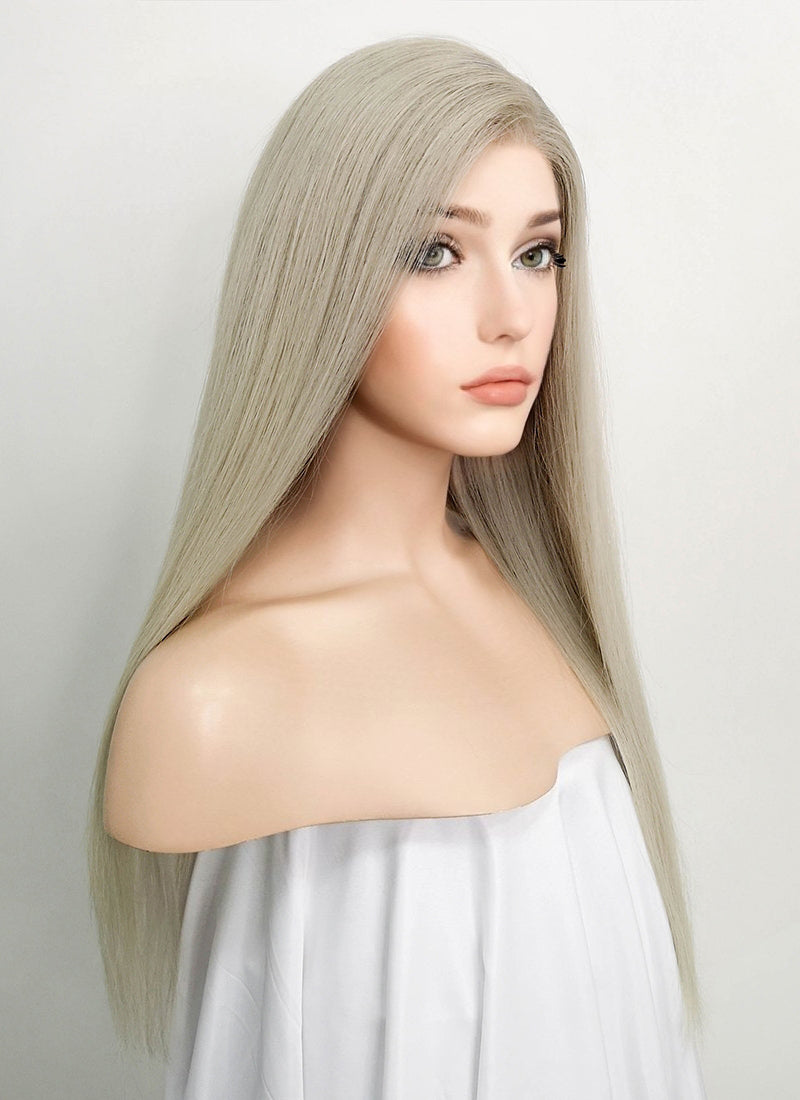 20" Long Straight Ash Blonde Lace Front Remy Natural Hair Wig HH103