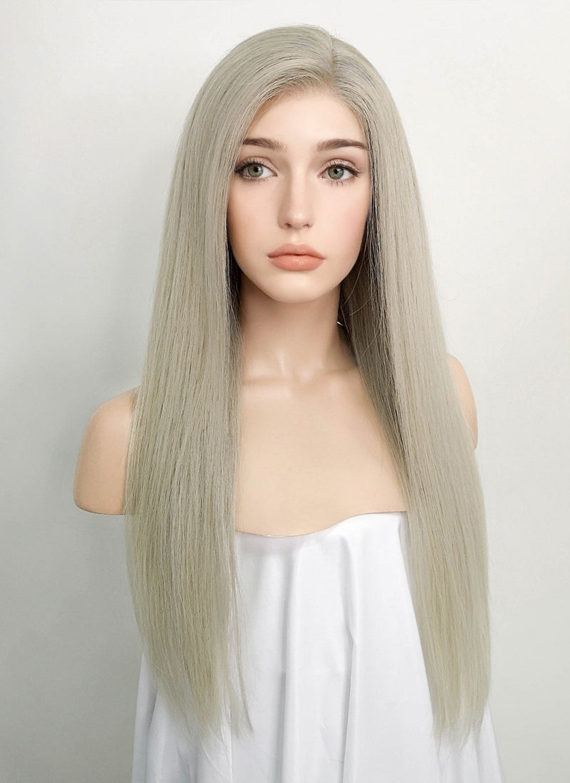 20" Long Straight Ash Blonde Lace Front Remy Natural Hair Wig HH103