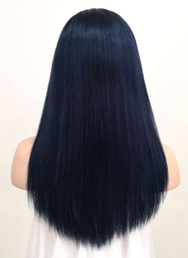 14" Long Straight Dark Blue Lace Front Remy Natural Hair Wig HH135 - wifhair