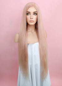 24" Long Straight Ash Pink Lace Front Remy Natural Hair Wig HH137