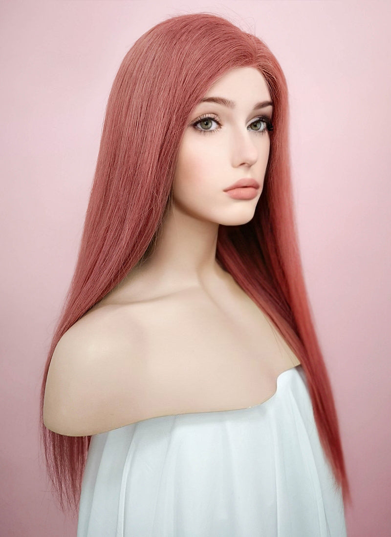 22" Long Straight Pink Lace Front Remy Natural Hair Wig HH138