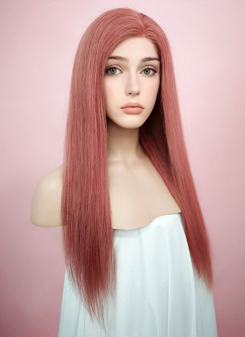 22" Long Straight Pink Lace Front Remy Natural Hair Wig HH138