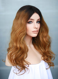 16" Long Wavy Blonde With Dark Roots Full Lace Remy Natural Hair Wig HH141